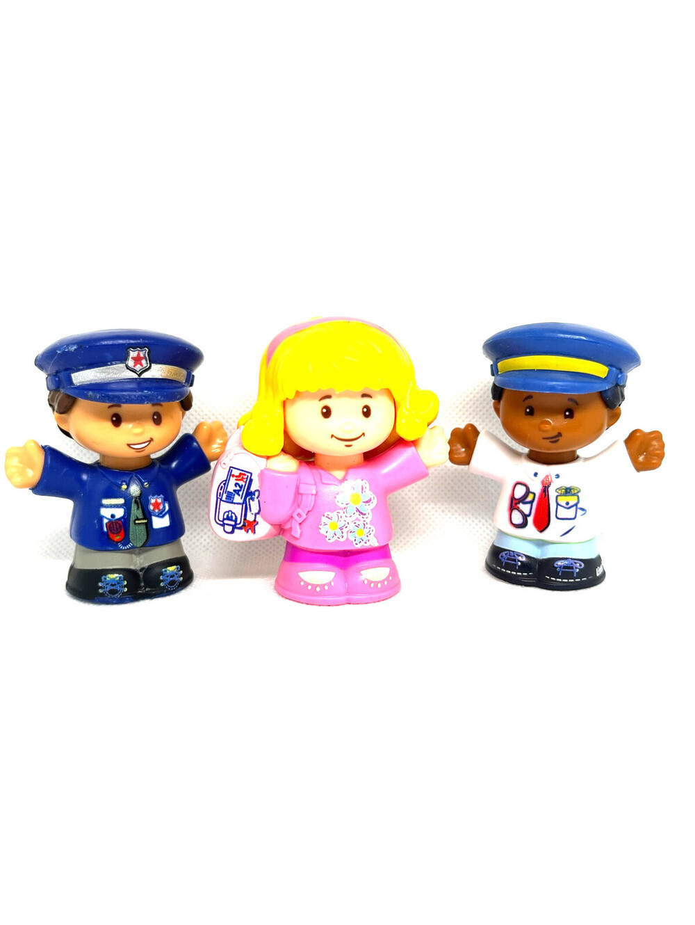 Fisher Price Little People Figures Lot of 3 Police Officer Girl Pilot Used